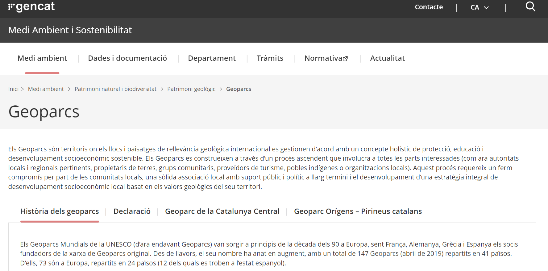 Geoparcs. Gencat. Medi ambient i sostenibilitat