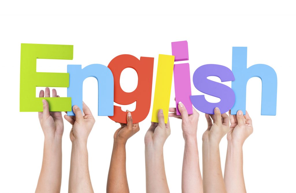 Diverse Human Hands Holding Word English