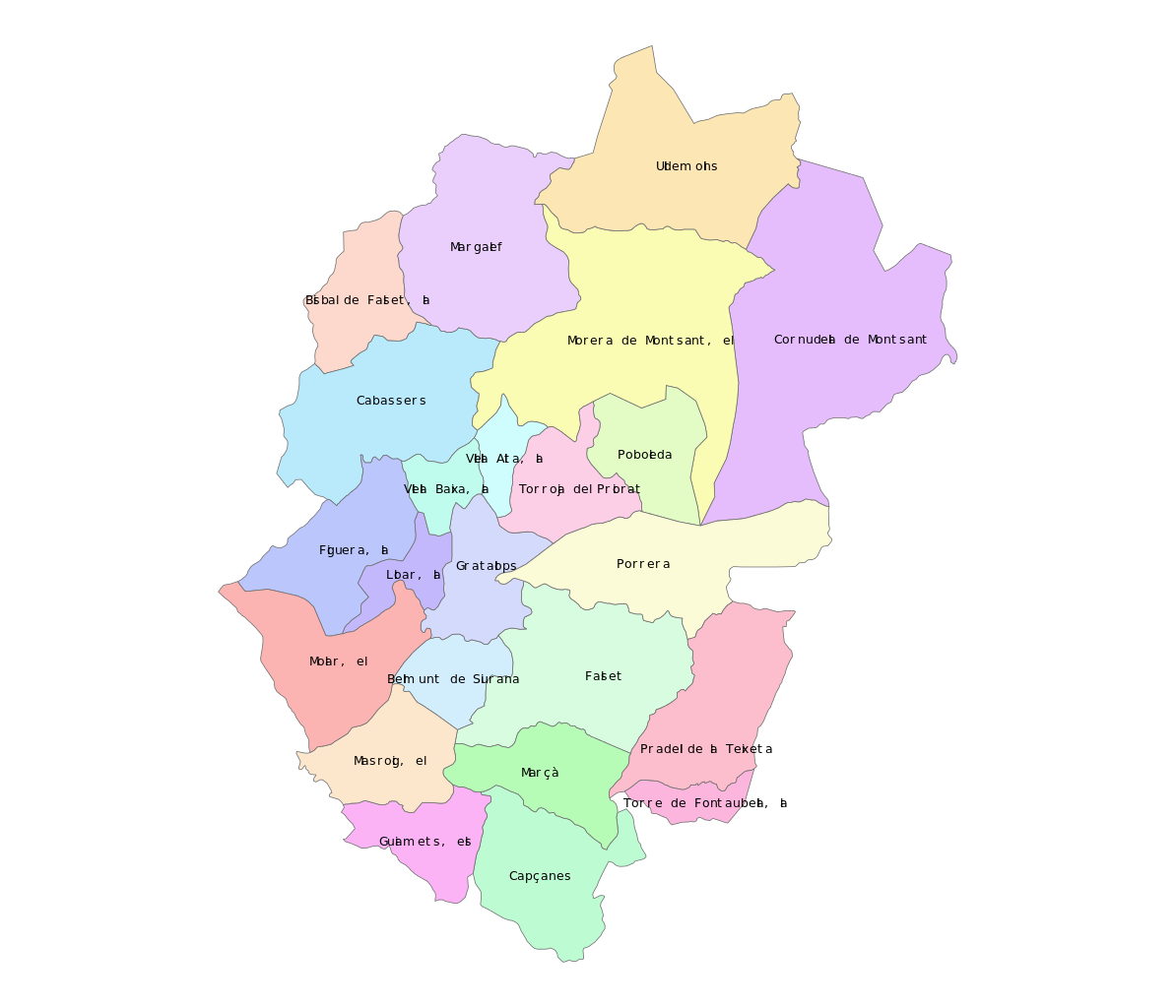 Mapa de la comarca del Priorat