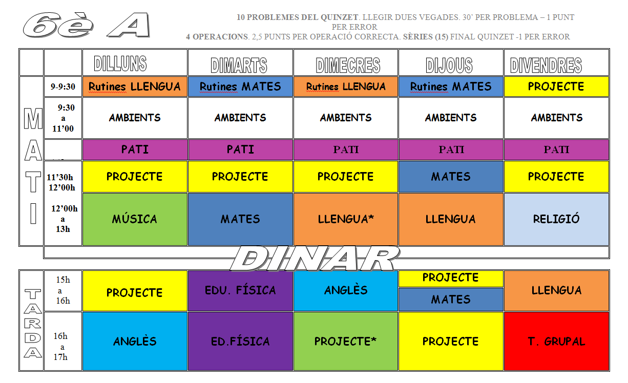 HORARI CLASSE 6ÈA