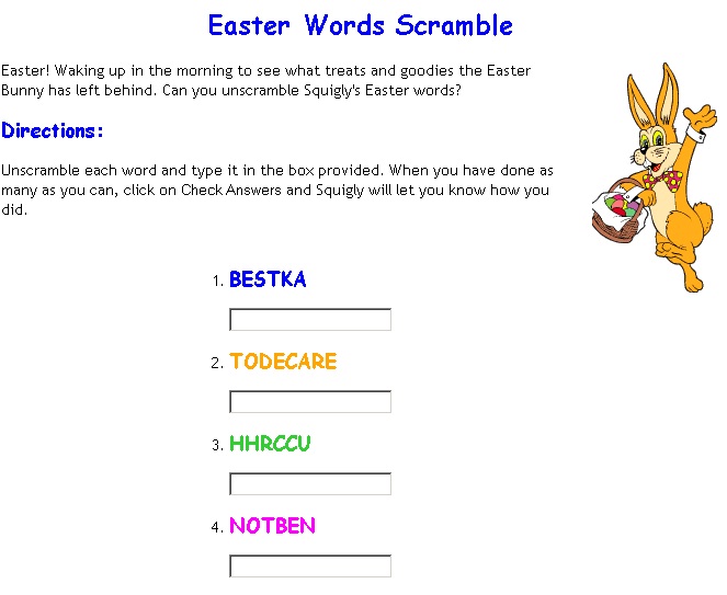 easter word scramble