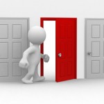 3d human that walks to an half-open door