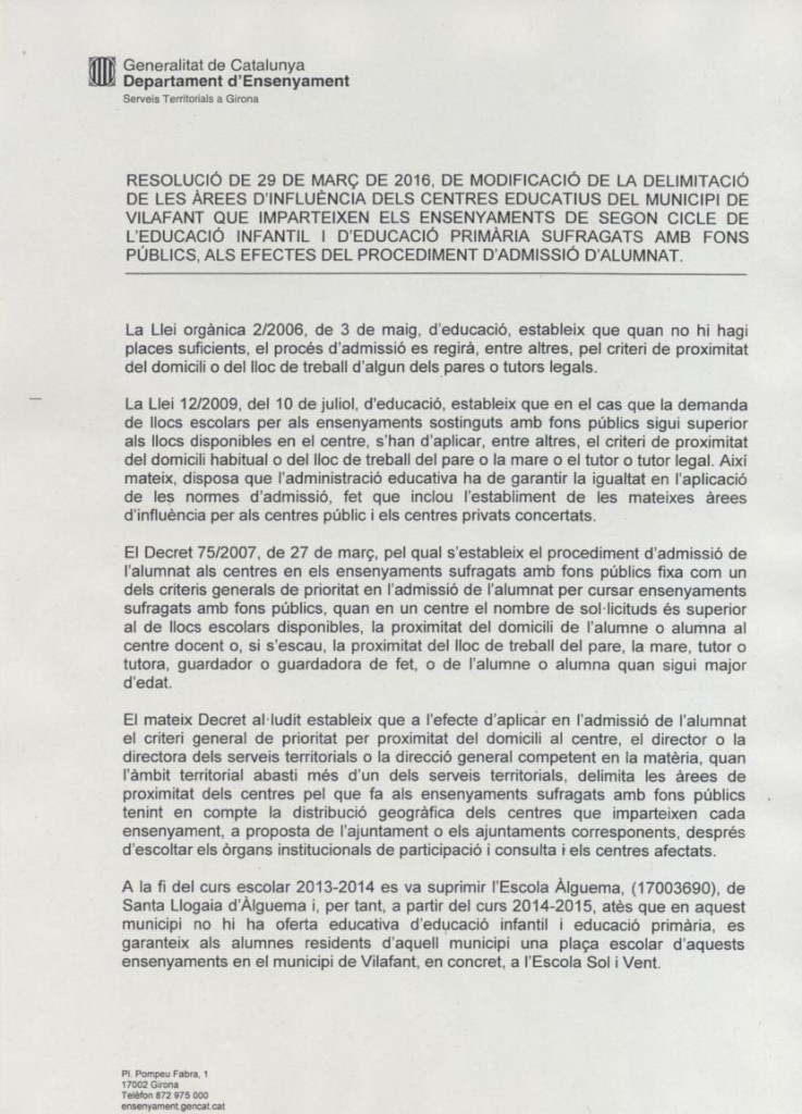 Resolució modificació àrees influència P3 Pag. 1