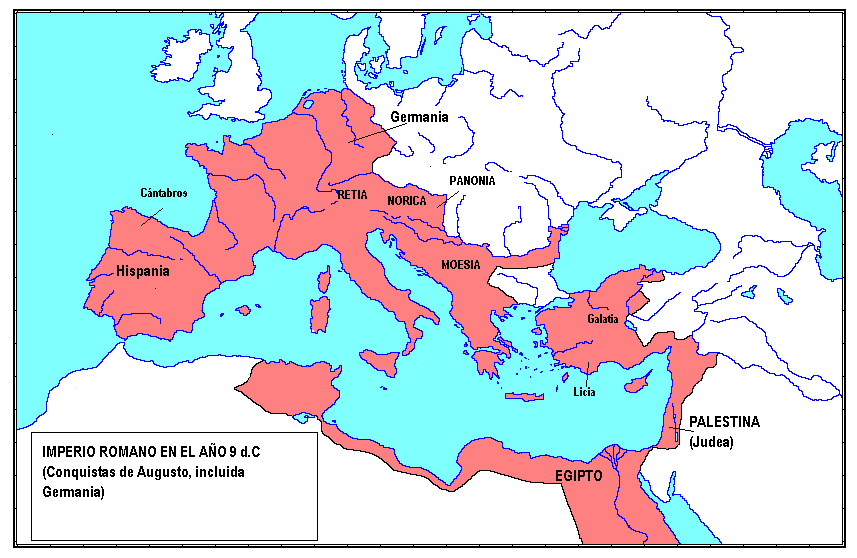 Territoris conquerits per l'Imperi romà fins l'any 9 d.C