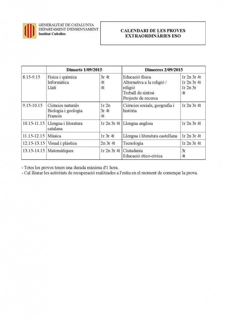 calendari proves extraordinàries ESO set15