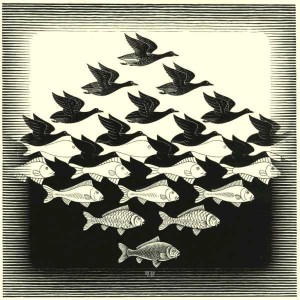 Cel i aigua 1, 1938, gravat en fusta. MCEscher