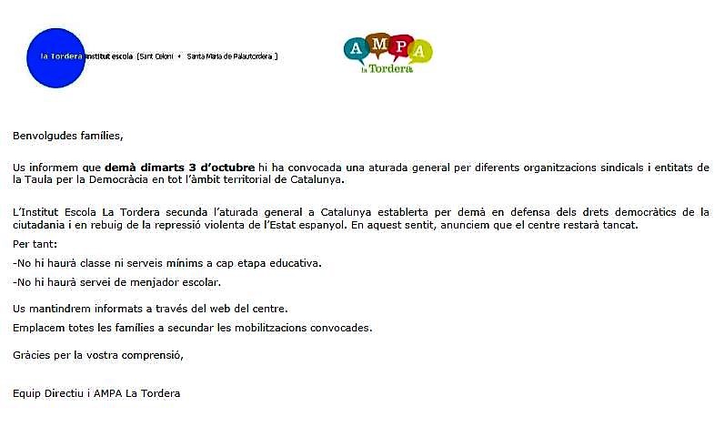 carta a les famílies