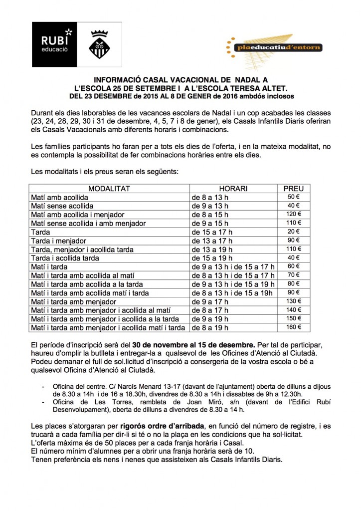 INFORMACIÓ VACACIONAL NADAL 15-16