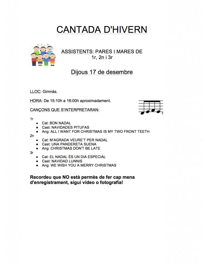 CANTADA D'HIVERN 1r, 2n, 3r 2014-15