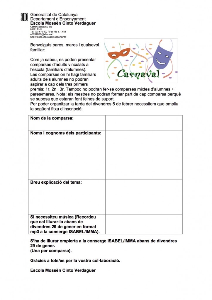 INSCRIPCIÓ  COMPARSES ADULTS 2016