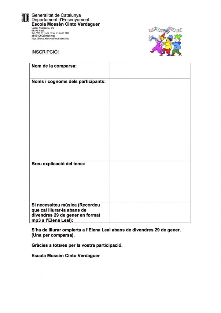 INSCRIPCIÓ COMPARSES ALUMNAT 2016