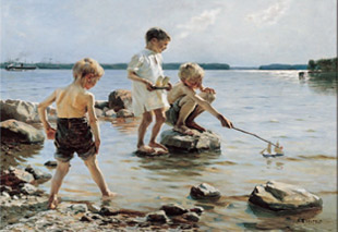 Albert Edelfelt. Nens que juguen a la platja, 1884.