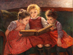 Walter Firle. Tres nenes llegint un conte, 1900.