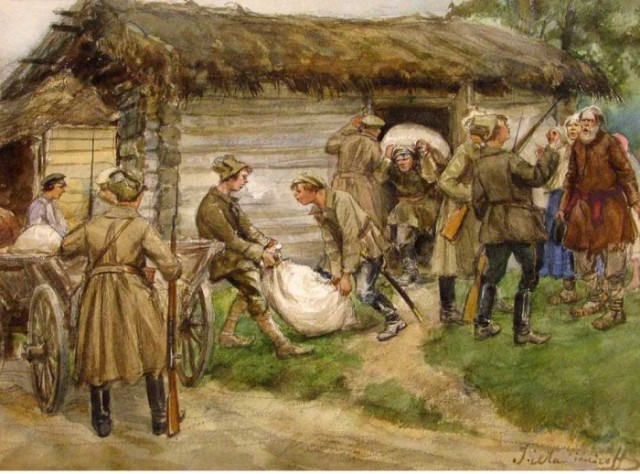 Ivan Vladimirov. Bolchevics requisant gra als camperols, entre 1921 i 1922.