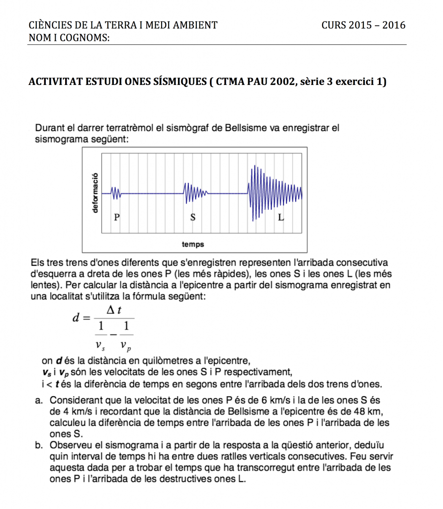 ACTIVITAT ESTUDI ONES SÍSMIQUES