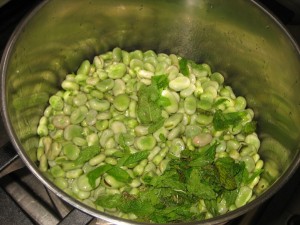 ---faves a la menta i pèsols amb bacon 023