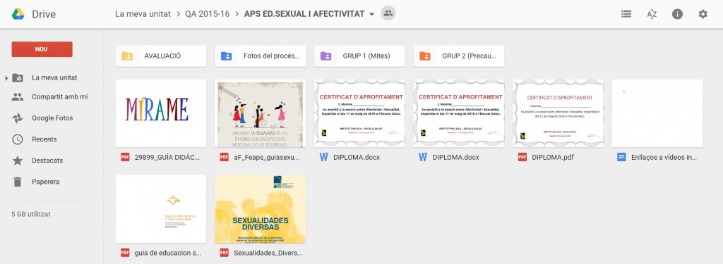 Drive on compartim tots aquells materials de suport i els nous documents creats pels grups de treball.
