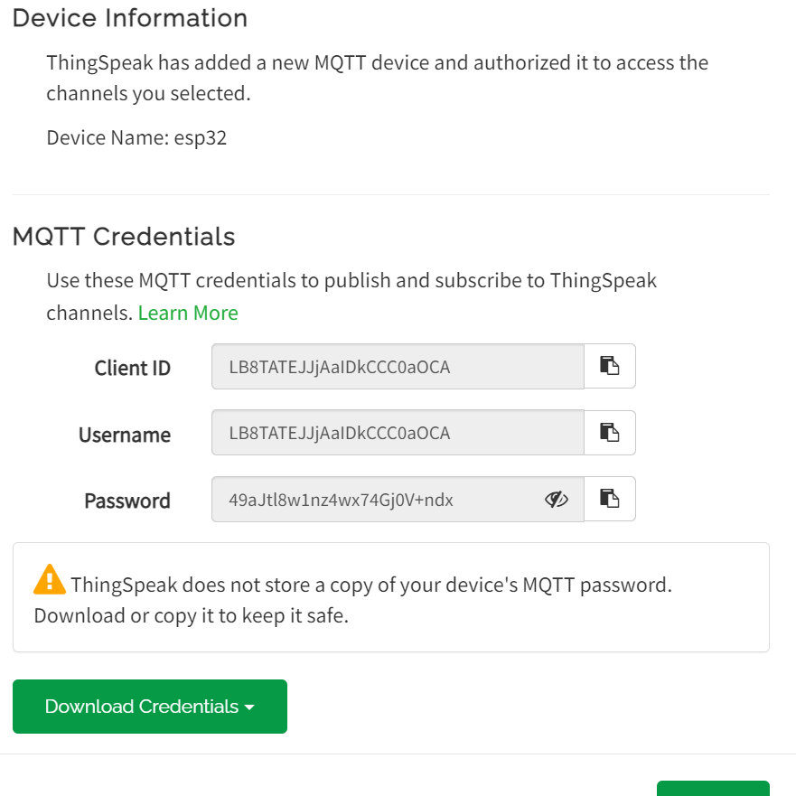 credencials thingspeak