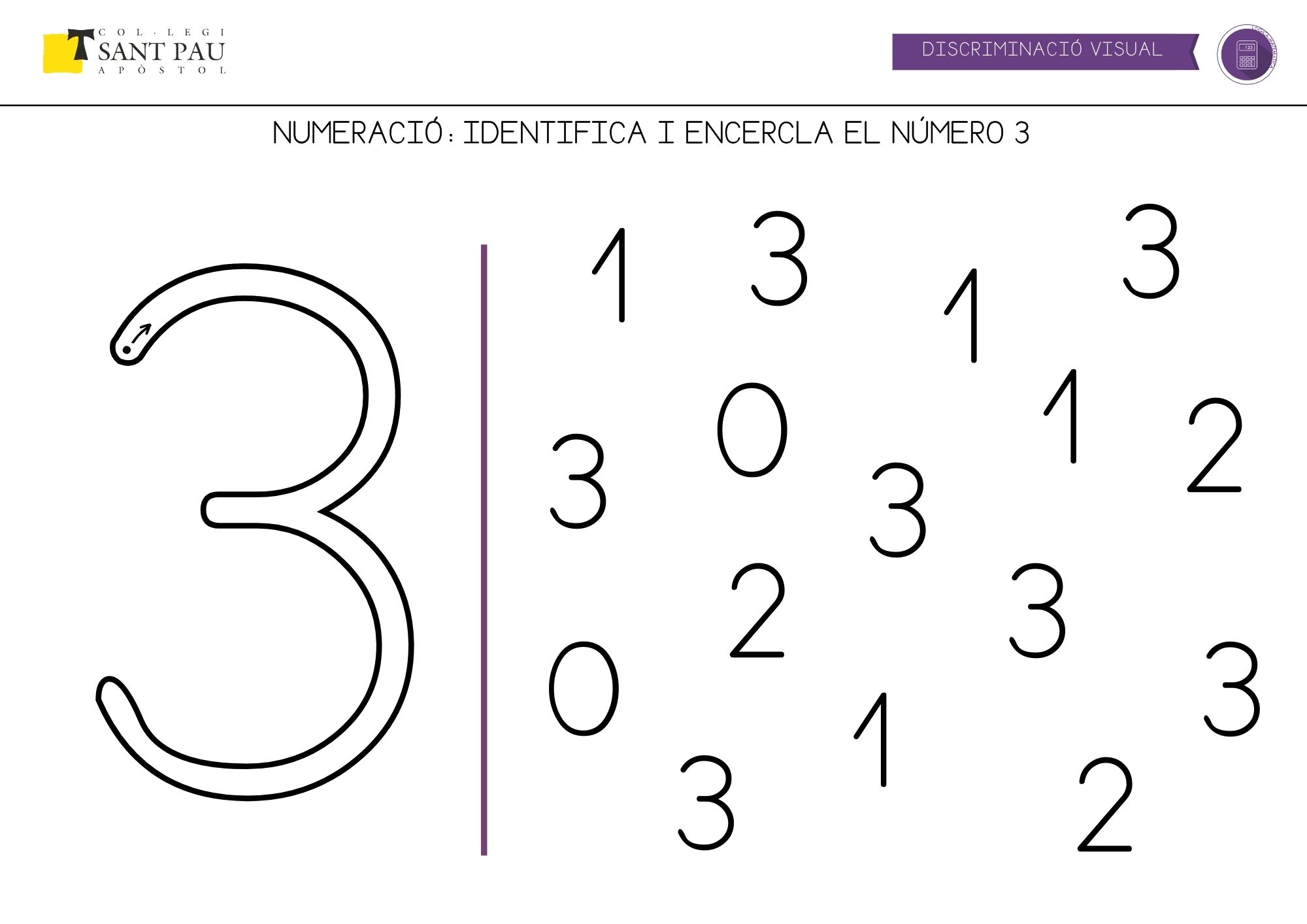 resegueix la grafia del nombre 3 i identifica'l