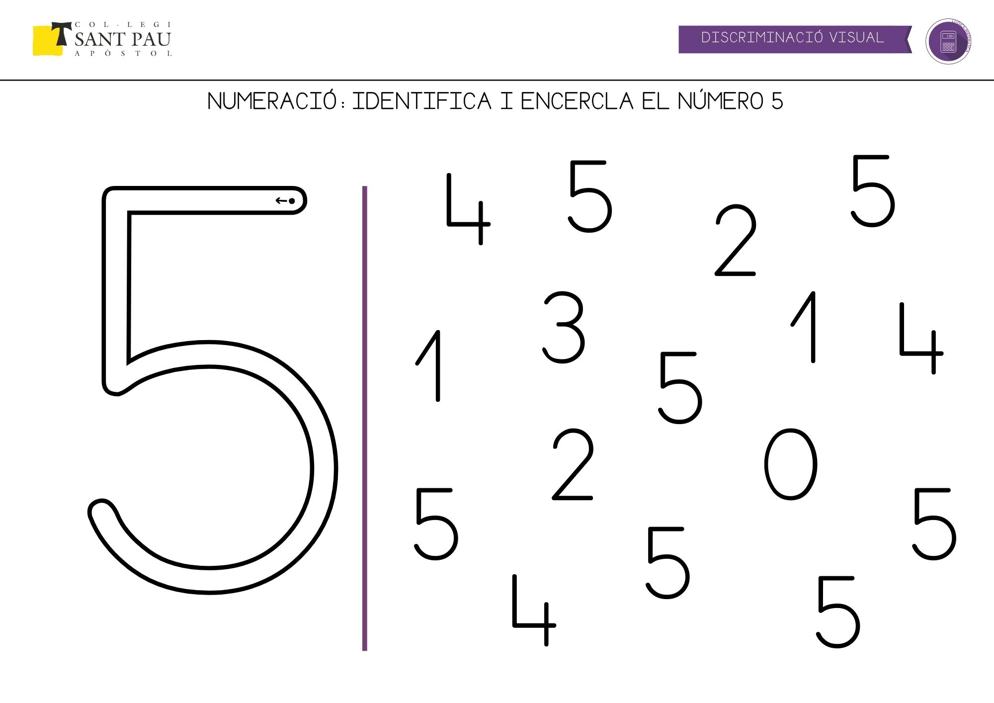 resegueix la grafia i identifica el nombre 5