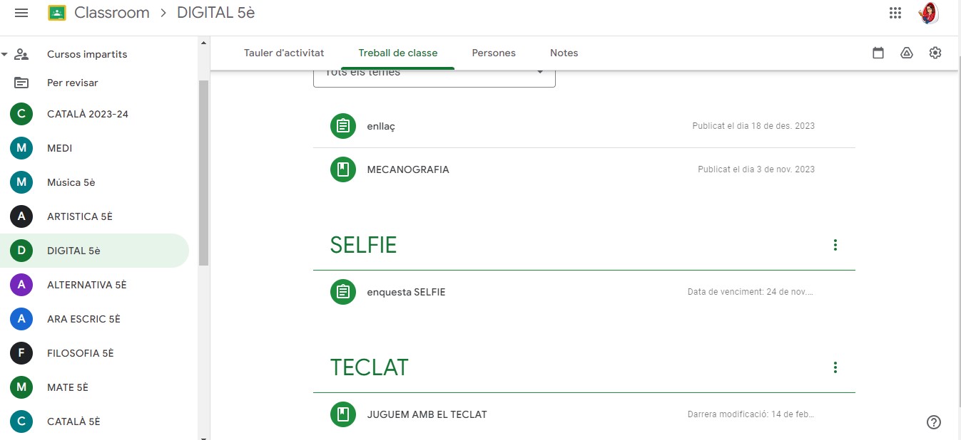 CAPTURA DE PANTALLA D'UN CLASSROOM