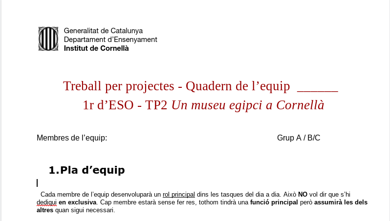 Museu egipci - Quadern d'equip